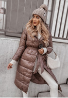 Długa pikowana kurtka z kapturem Rinna in chocolate