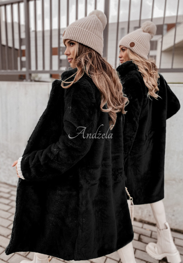 Długi płaszcz z imitacji futra Iceland czarny