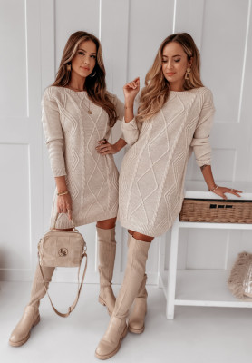 Sweater dress with decorative weave Cannes beige
