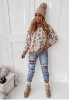 Sweter oversize w panterkę Coney beżowy