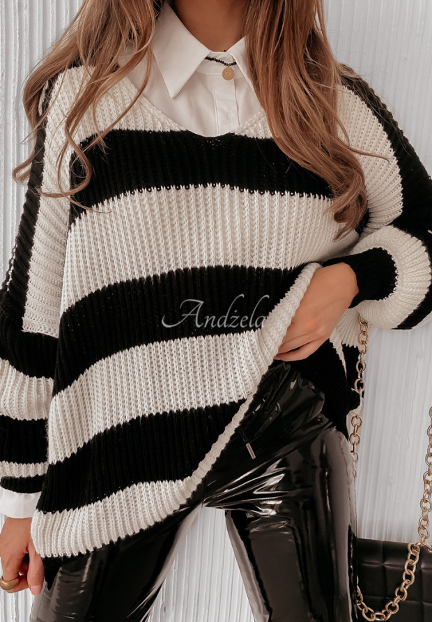 Sweter oversize w paski Charlotte czarny