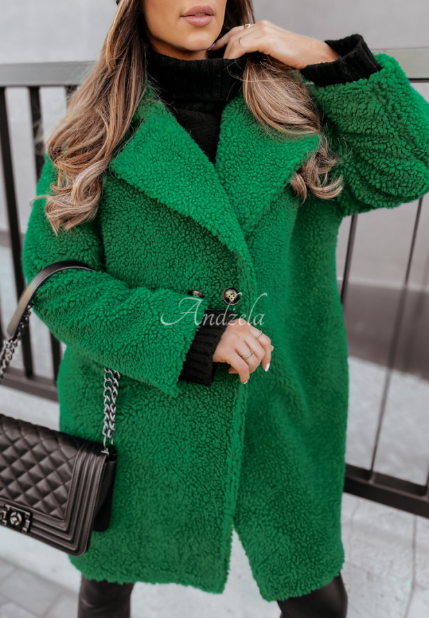Długi płaszcz z imitacji kożucha Helsinki zielony