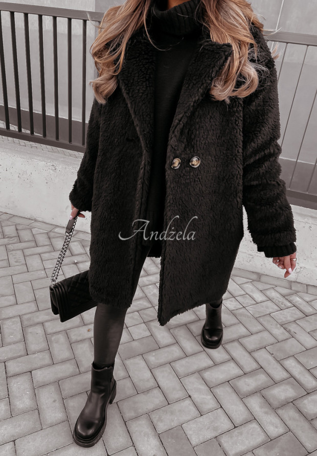 Długi płaszcz z imitacji kożucha Helsinki czarny