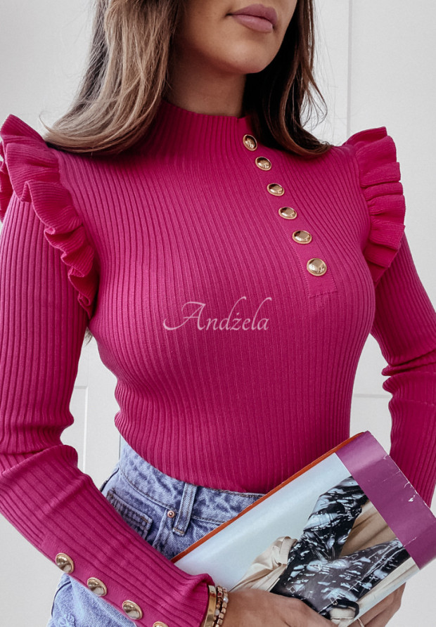 Prążkowana bluzka z falbankami i guzikami Belinda różowa
