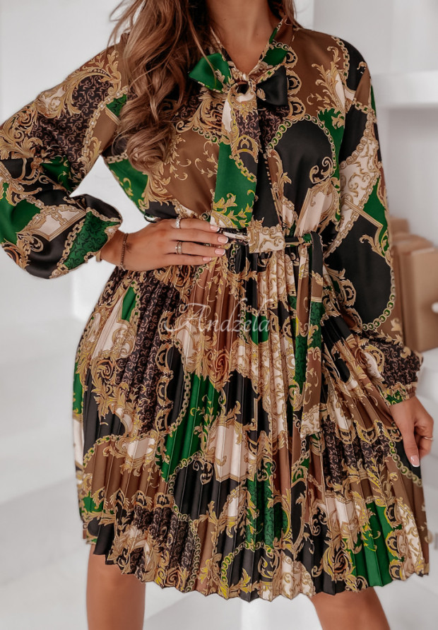 Satynowa plisowana sukienka we wzory Euforia zielona