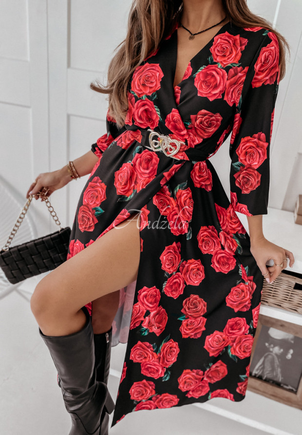 Sukienka w kwiaty z paskiem Rosanna czarna