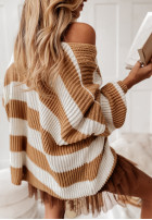 Sweter oversize w paski Charlotte camelowy