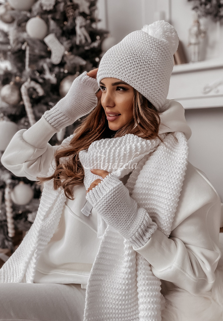 Winter Hat Gloves White Hat And Scarf Set Of Hat, Scarf, Gloves