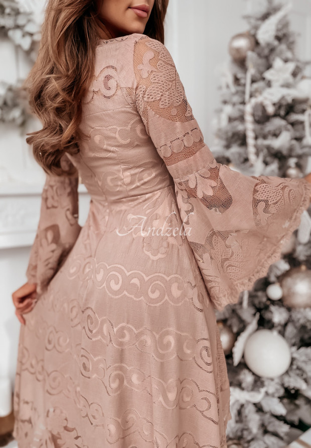 Asymetryczna koronkowa sukienka Eleanor mokka