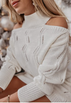 Sukienka sweter z wycięciami na ramionach Tendre ecru