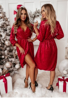 Kopertowa Dress z cekinami Bling in red