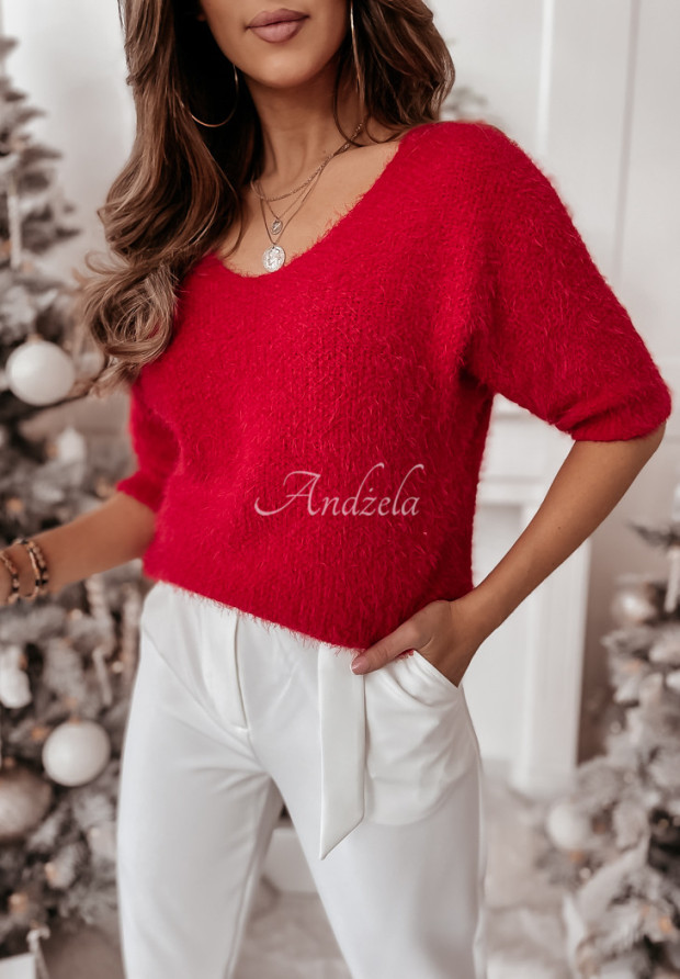 Krótki sweter z dekoltem Barolli czerwony