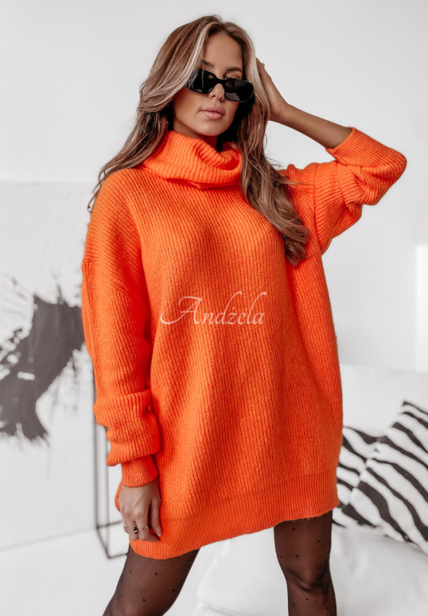 Długi sweter z golfem Delicate pomarańczowy