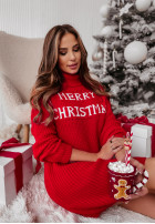 Świąteczna sukienka sweter z golfem Merry Christmas czerwona