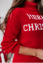 Świąteczna sukienka sweter z golfem Merry Christmas czerwona