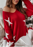Sweter oversize w gwiazdki Lucky Star czerwony