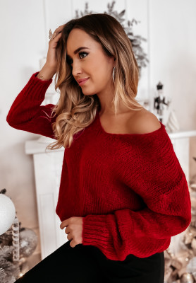 Krótki sweter z dekoltem Stratford czerwony