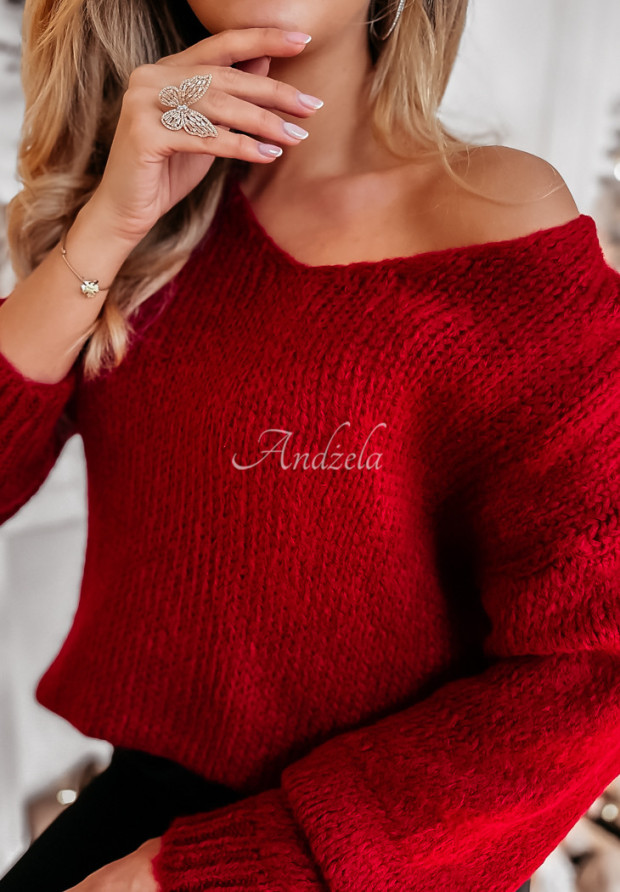 Krótki sweter z dekoltem Stratford czerwony