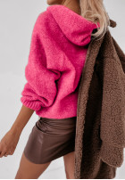 Sweter oversize ze sznurowaniem i kapturem Laossi neonowy różowy