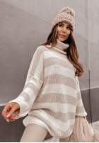 Jumper oversize z golfem w paski Bernard in beige