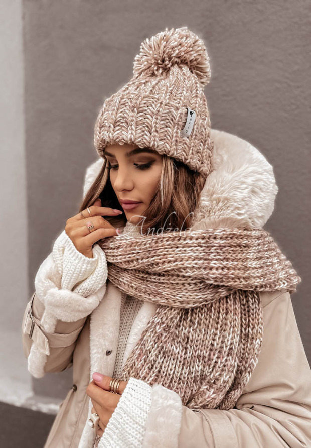 Braided shawl Laponia mocha-ecru
