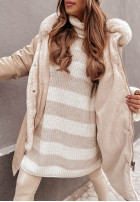 Jumper oversize z golfem w paski Bernard in beige