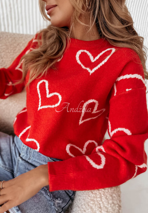 Sweter w serduszka Heartie czerwony