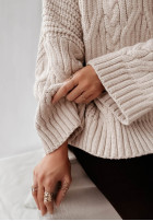 Ozdobnie pleciony sweter oversize Cocomore Nicco beżowy