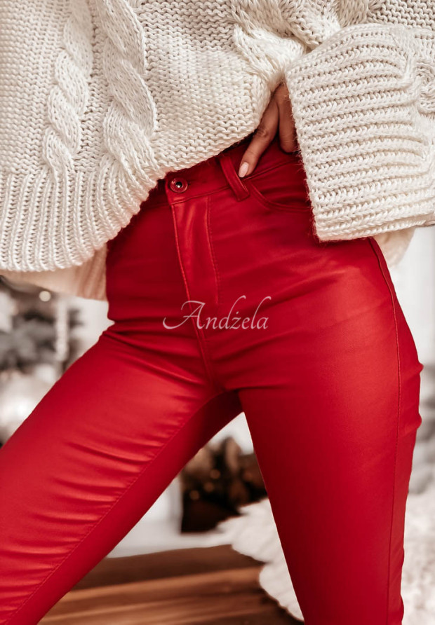 Woskowane spodnie Preston czerwone