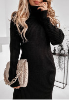 Prążkowana sukienka sweter z golfem Marisol czarna