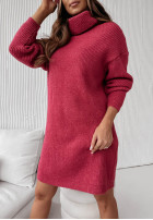 Sukienka sweter z golfem Terenzio malinowa