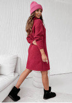 Sukienka sweter z golfem Terenzio malinowa