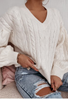 Krótki sweter z ozdobnym splotem Braidy ecru