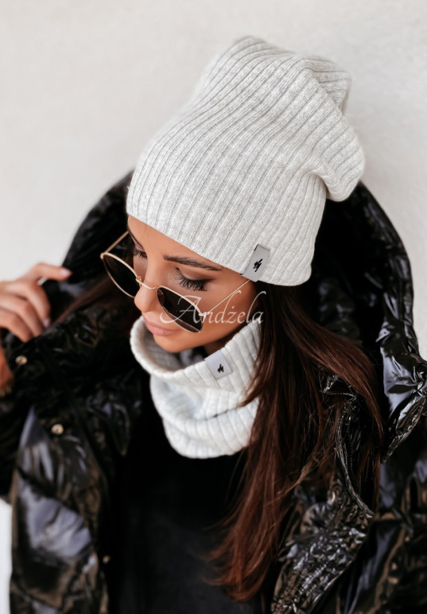 Line Striped Beanie, Light Gray