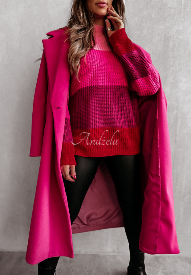 Sweter oversize w paski z półgolfem Avellino różowy