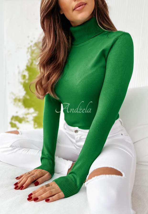 Dopasowany sweter z golfem Solange zielony