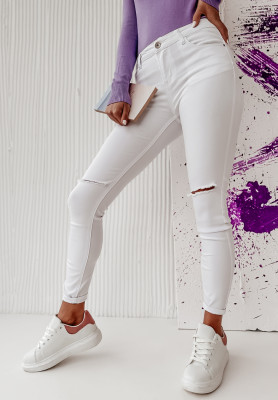 Spodnie jeansowe skinny z przetarciami Molise białe