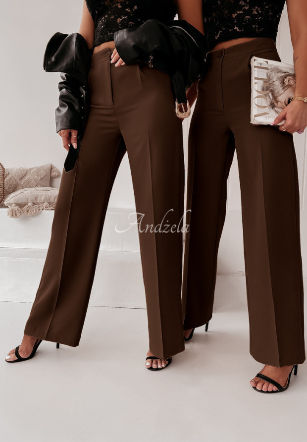 Eleganckie spodnie wide leg Terence czekoladowe