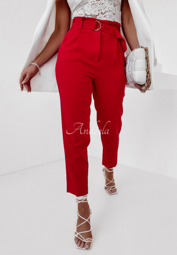 Eleganckie spodnie z wysokim stanem Alina czerwone