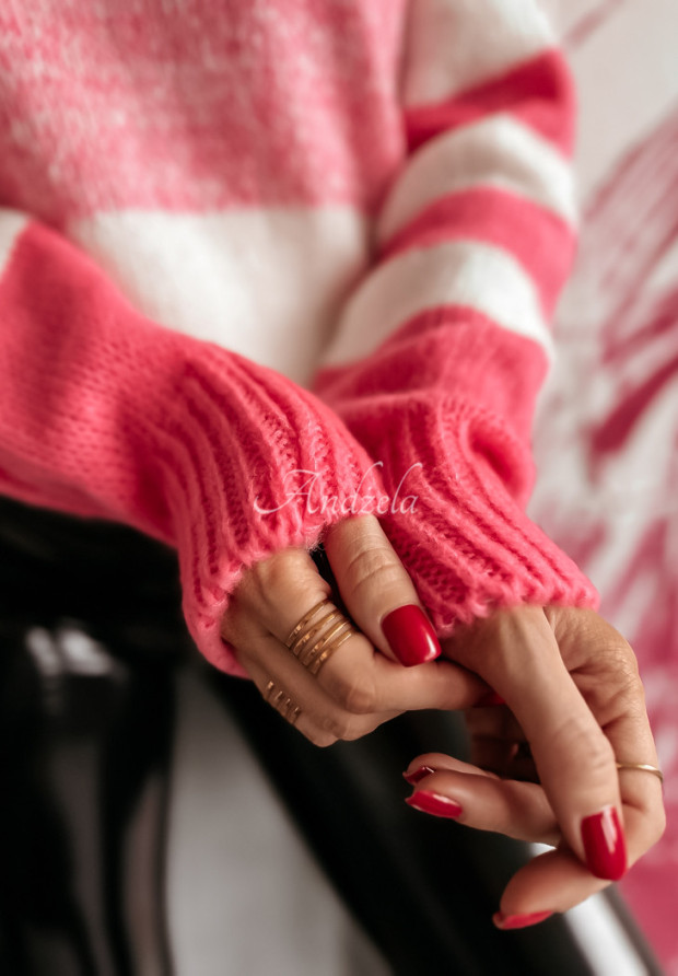 Krótki sweter oversize w paski Arnie różowy