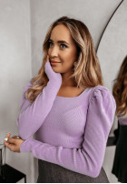 Lekki prążkowany sweter z bufkami Skyler fioletowy