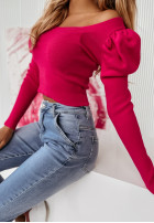 Lekki prążkowany sweter z bufkami Skyler różowy