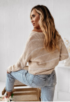 Sweter oversize w paski Lineris beżowy