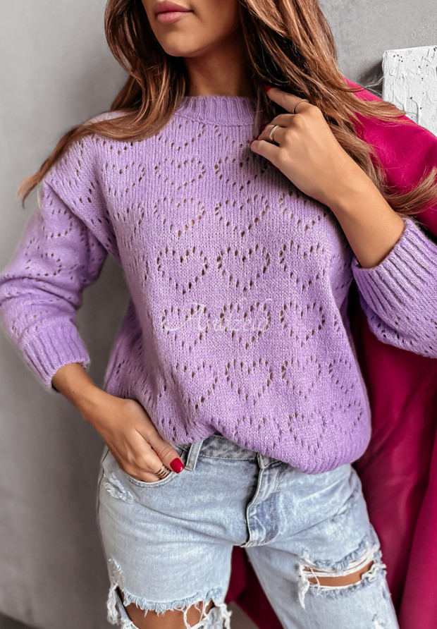 Krótki ażurowy sweter Loveliness liliowy