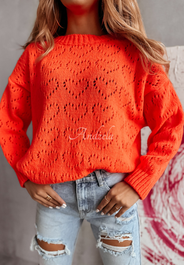 Krótki ażurowy sweter Loveliness neonowy pomarańczowy