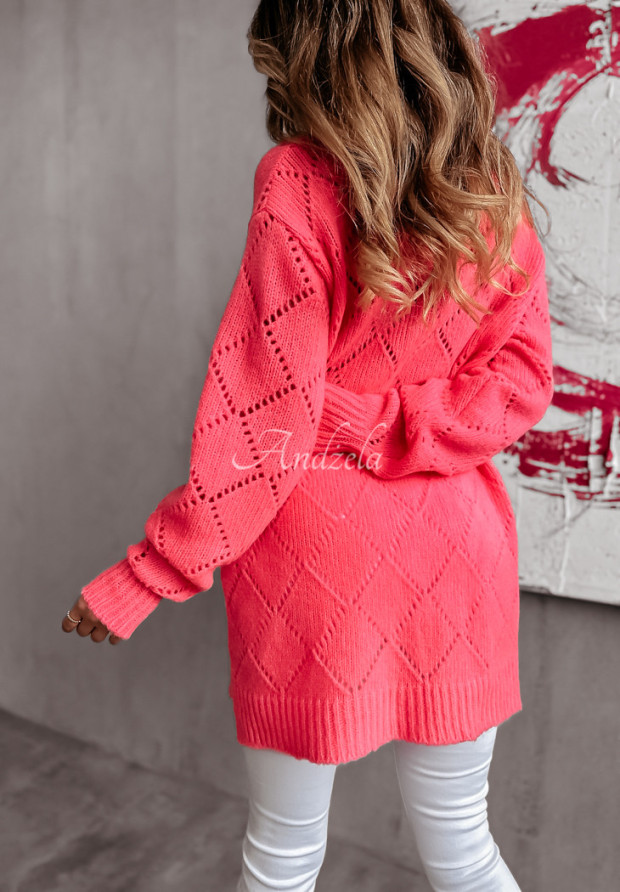 Ażurowy sweter oversize Michigan różowy