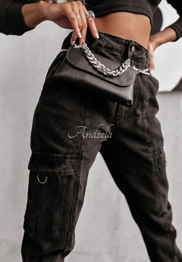 Spodnie jeansowe bojówki cargo Evans czarne
