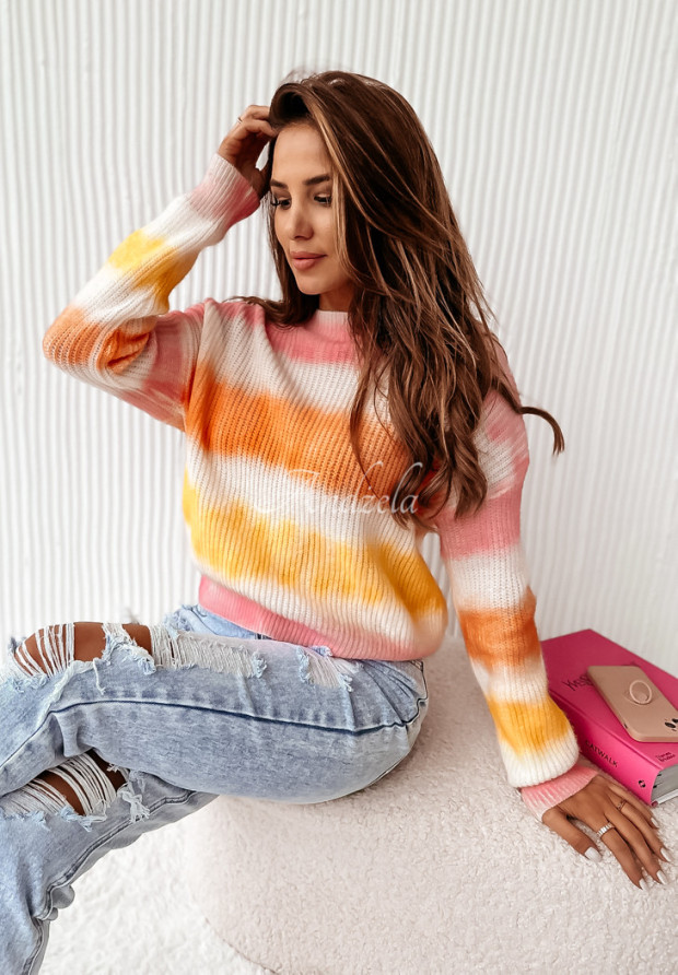 Sweter z efektem ombre Maureen różowo-pomarańczowy
