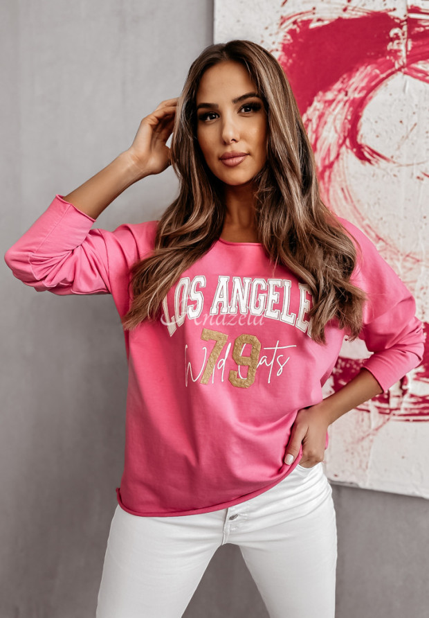 Bluzka oversize z napisem Los Angeles różowa