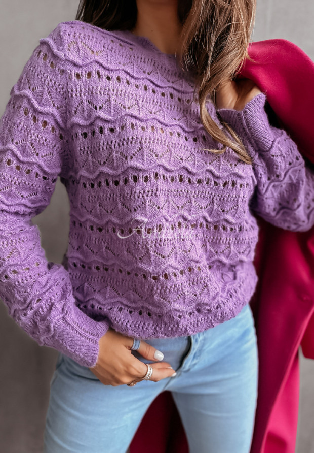 Lekki ażurowy sweter Sharise fioletowy